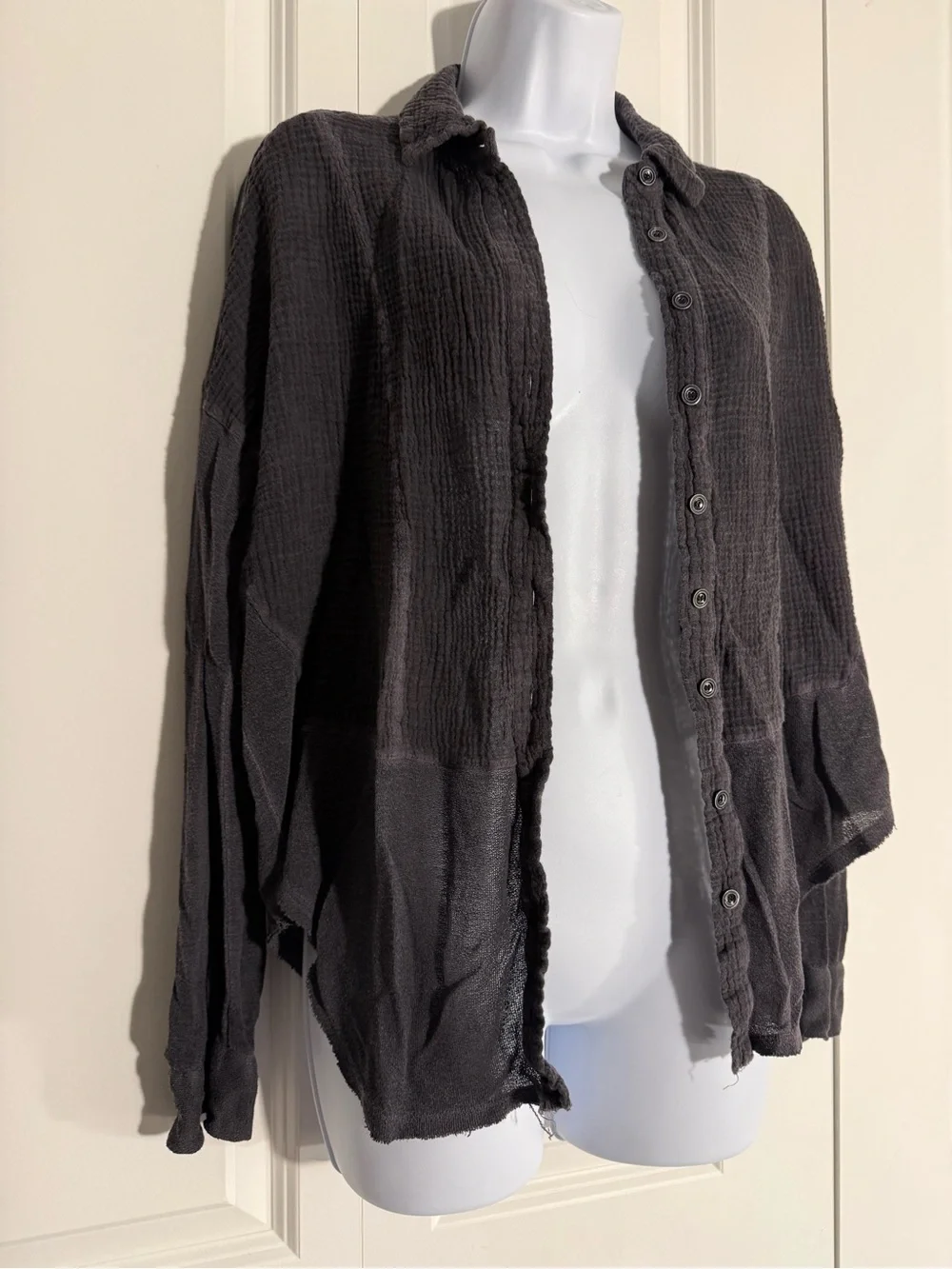 Free People Button-Down Gauze Shirt in Charcoal Gray